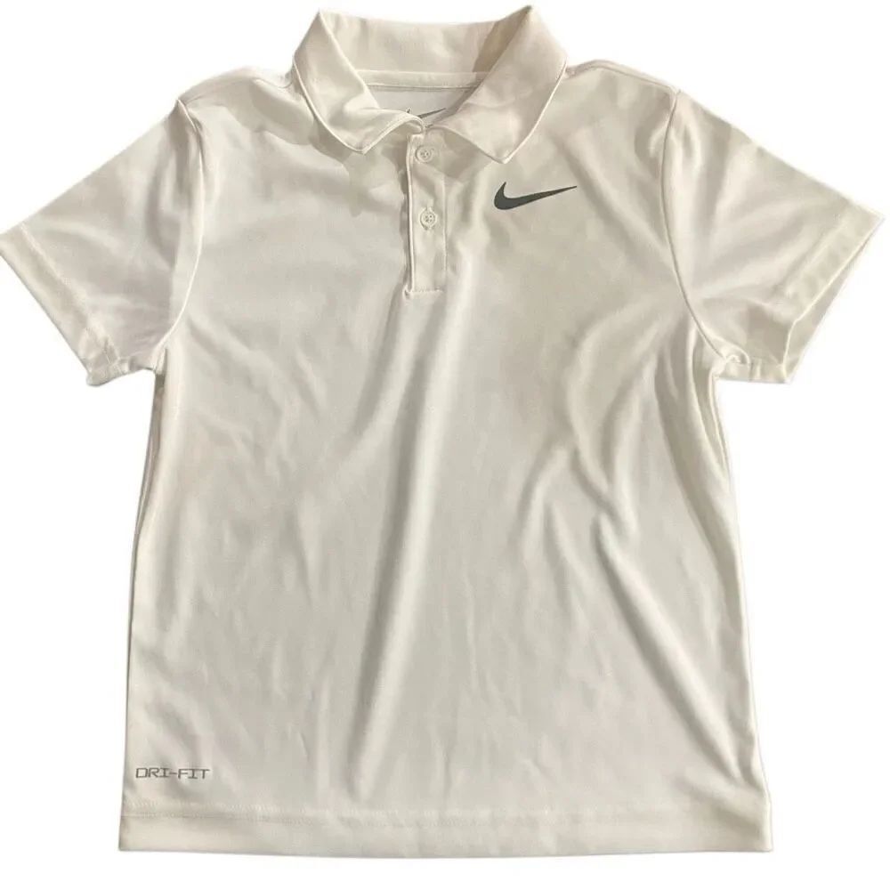 Nike Drifit size 6-7 white Nike check collared shirt sleeve polo